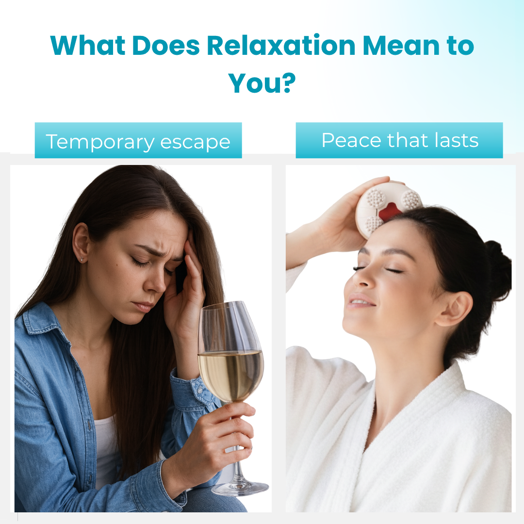 Multi-use electric massager with red light therapy for head, neck, and shoulder relaxation.